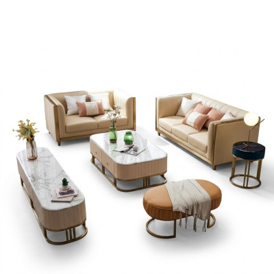 acier inoxydable Mobilier en métal pour le salon Canapé Siège Rembourrage Suite 3+2+1