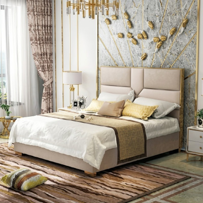 Lit en cuir de design de luxe, lits en métal doré pour hôtel avec tapisserie 180x200cm