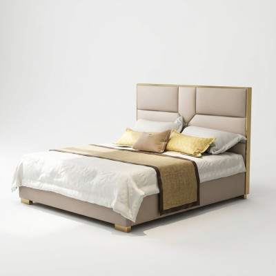 Lit en cuir de design de luxe, lits en métal doré pour hôtel avec tapisserie 180x200cm