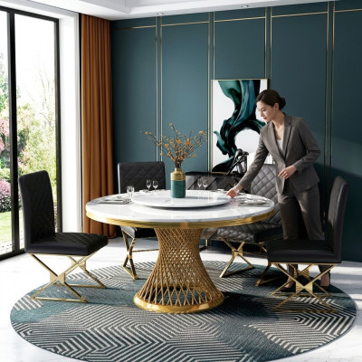 Salle à manger italienne Mobilier Table ronde + Ensemble de groupe de chaises à accoudoirs