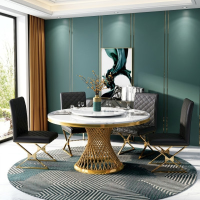 Salle à manger italienne Mobilier Table ronde + Ensemble de groupe de chaises à accoudoirs