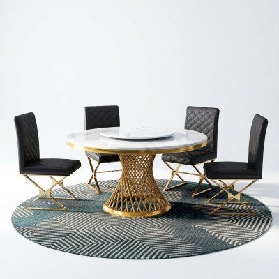 Salle à manger italienne Mobilier Table ronde + Ensemble de groupe de chaises à accoudoirs