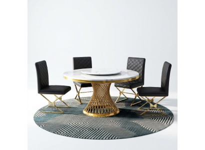 Salle à manger italienne Mobilier Table ronde + Ensemble de groupe de chaises à accoudoirs