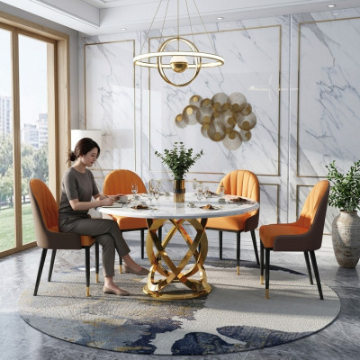 Ensemble de chaises de salle à manger rondes design en métal avec accoudoirs 4 chaises + table