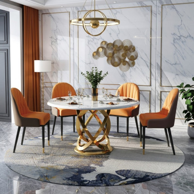 Ensemble de chaises de salle à manger rondes design en métal avec accoudoirs 4 chaises + table