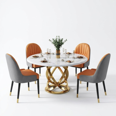 Ensemble de chaises de salle à manger rondes design en métal avec accoudoirs 4 chaises + table