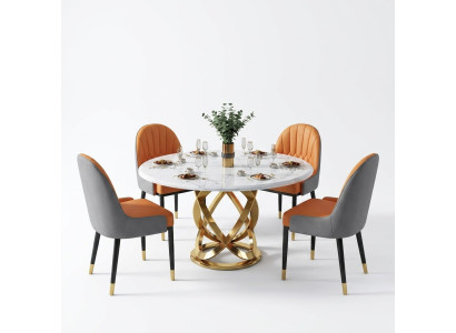 Ensemble de chaises de salle à manger rondes design en métal avec accoudoirs 4 chaises + table