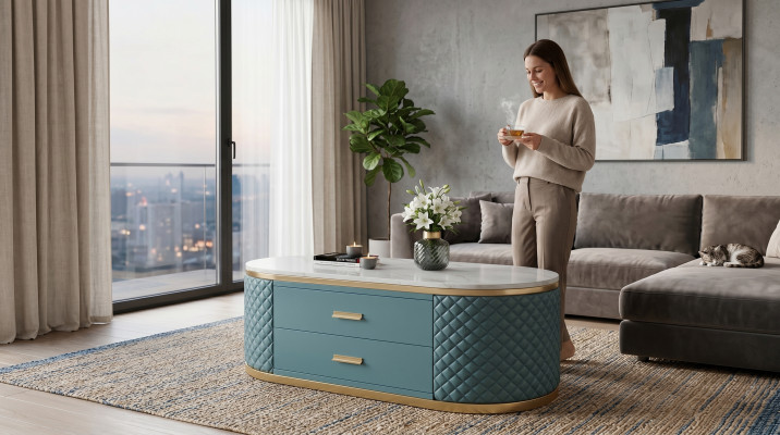 Tables basses de salon de haute qualité - Table ovale en acier inoxydable de designer de luxe