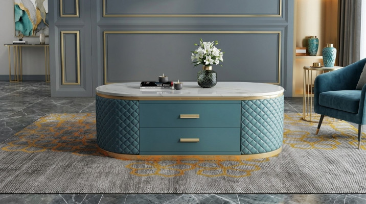Tables basses de salon de haute qualité - Table ovale en acier inoxydable de designer de luxe
