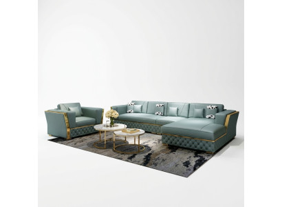Paysage vivant Canapé d'angle en forme de L Fauteuil Ensemble Deko Suite Canapé moderne en cuir
