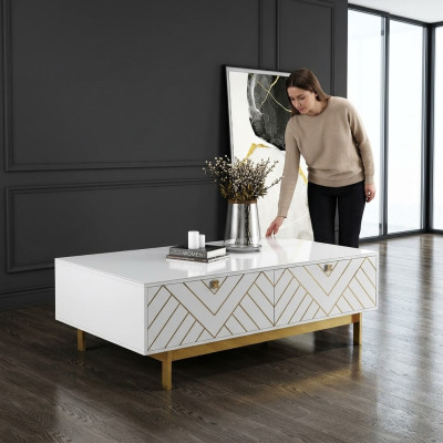 Élégante table basse brillante en acier inoxydable de luxe américaine
