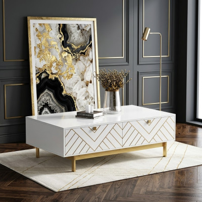 Élégante table basse brillante en acier inoxydable de luxe américaine