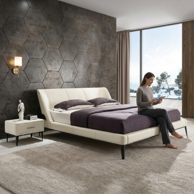 Lits doubles en bois design de mobilier noble, nouveaux lits à rembourrage pour chambre à coucher.
