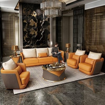 Ensemble de salon de luxe noble composé d'un canapé, d'un canapé, d'un fauteuil et d'une sellerie, en 4 pièces.