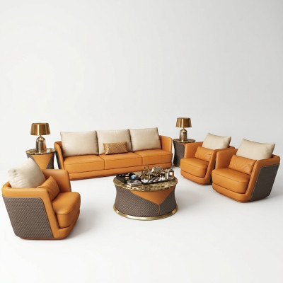 Ensemble de salon de luxe noble composé d'un canapé, d'un canapé, d'un fauteuil et d'une sellerie, en 4 pièces.