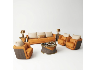 Ensemble de salon de luxe noble composé d'un canapé, d'un canapé, d'un fauteuil et d'une sellerie, en 4 pièces.