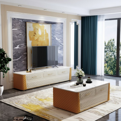 Sideboard - Bahut TV Lowboard - Meuble TV XL Wardrobe - Armoire de grande taille Coffee table - Table basse en imitation marbre 2-piece - 2 pièces