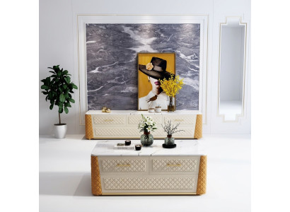 Sideboard - Bahut TV Lowboard - Meuble TV XL Wardrobe - Armoire de grande taille Coffee table - Table basse en imitation marbre 2-piece - 2 pièces