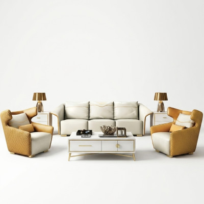 Meubles de luxe Ensemble de canapés Canapé Rembourrage 3+1+1 Canapés Jaune Designer