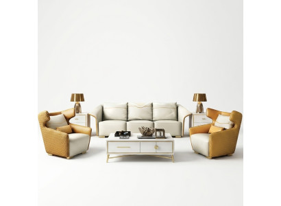Meubles de luxe Ensemble de canapés Canapé Rembourrage 3+1+1 Canapés Jaune Designer