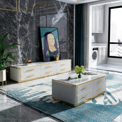 Acier inoxydable Buffet Cuir Imitation marbre Pierre Tables basses 200x40cm