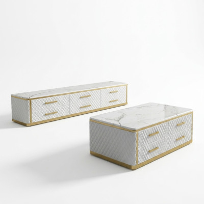 Acier inoxydable Buffet Cuir Imitation marbre Pierre Tables basses 200x40cm