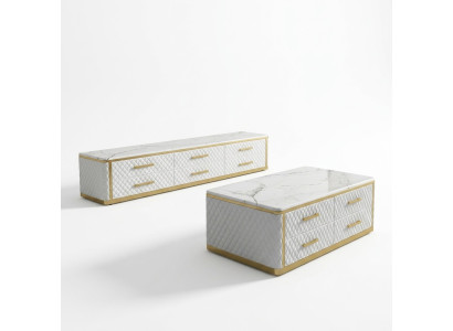 Acier inoxydable Buffet Cuir Imitation marbre Pierre Tables basses 200x40cm