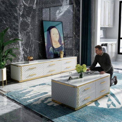 Buffet TV Lowboard Meuble TV XL Armoire Table basse Salon Marbre