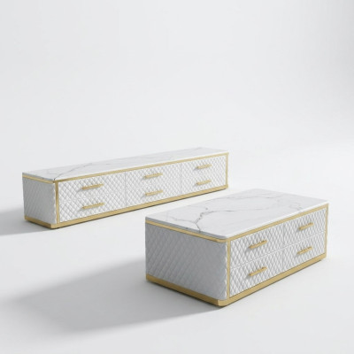 Buffet TV Lowboard Meuble TV XL Armoire Table basse Salon Marbre