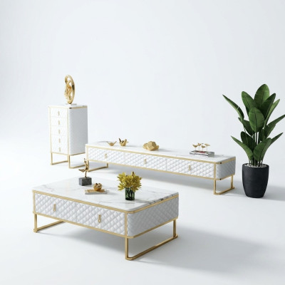 Table basse Table d'appoint en verre de designer imitation marbre en acier inoxydable