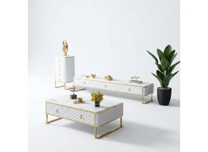 Table basse Table d'appoint en verre de designer imitation marbre en acier inoxydable