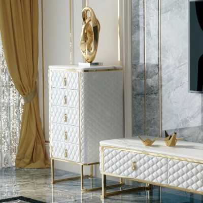 Coffre à tiroirs décoratif Buffet Commodes Buffets Cabinet haut à 5 tiroirs