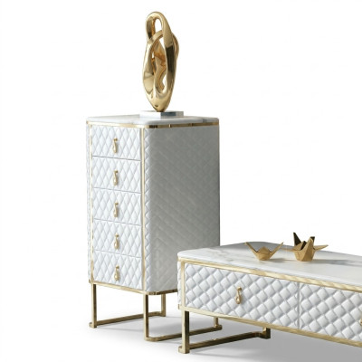 Coffre à tiroirs décoratif Buffet Commodes Buffets Cabinet haut à 5 tiroirs