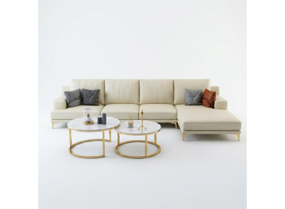 Suite Designer Sofa Canapé Canapé d'angle avec Tabouret Rembourrage Paysage de vie