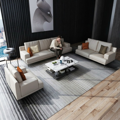 Ensemble moderne en cuir blanc 3 places + 2 places pour salon, canapés exclusifs en 2 pièces.