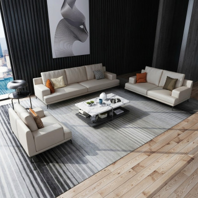 Ensemble moderne en cuir blanc 3 places + 2 places pour salon, canapés exclusifs en 2 pièces.