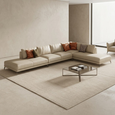 Paysage vivant Canapé d'angle en L Canapé Design Rembourrage Suite en cuir Canapé