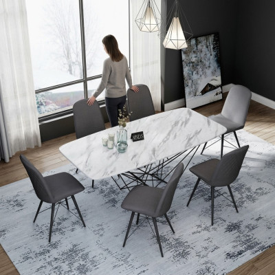 Groupe de salle à manger de design Table + 6 chaises Siège Suite de rembourrage de chaises Tables