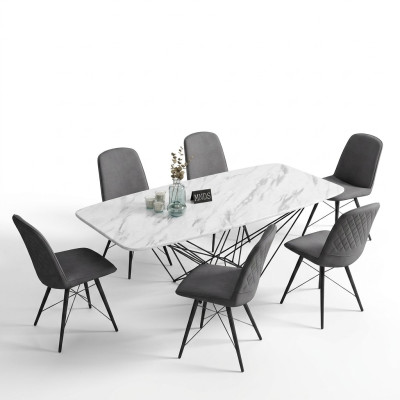 Groupe de salle à manger de design Table + 6 chaises Siège Suite de rembourrage de chaises Tables