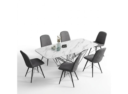 Groupe de salle à manger de design Table + 6 chaises Siège Suite de rembourrage de chaises Tables