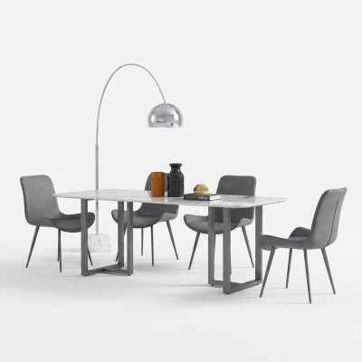 Groupe de salle à manger design Table + 4 chaises Dossier en tissu Déco Tables de suite