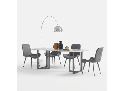 Groupe de salle à manger design Table + 4 chaises Dossier en tissu Déco Tables de suite