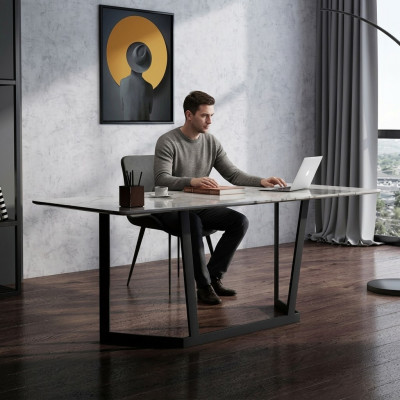 Mobilier de style italien Bureau en acier inoxydable Tables de designer Table de luxe