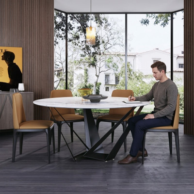 Design Table Ronde 4x Chaises à Accoudoirs Salle à Manger Siège Rembourré Tables Rondes