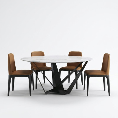 Design Table Ronde 4x Chaises à Accoudoirs Salle à Manger Siège Rembourré Tables Rondes
