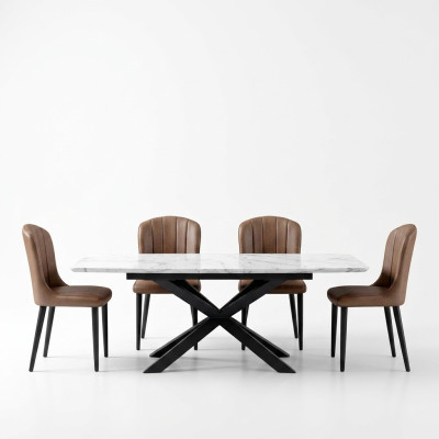 Salle à manger Design Mobilier Groupe de chaises Table + 4 Chaises inclinables Ensemble de 5 pièces