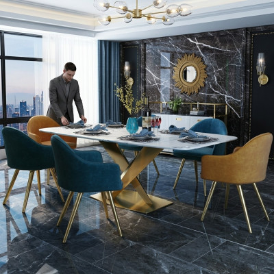 Meubles de style italien Groupe de salle à manger Siège Rembourrage Table Suite 7 pièces.