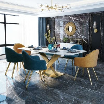Meubles de style italien Groupe de salle à manger Siège Rembourrage Table Suite 7 pièces.