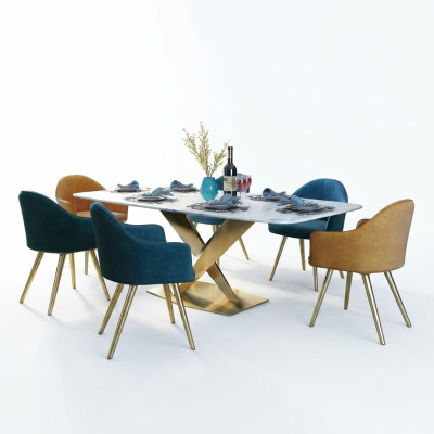 Meubles de style italien Groupe de salle à manger Siège Rembourrage Table Suite 7 pièces.