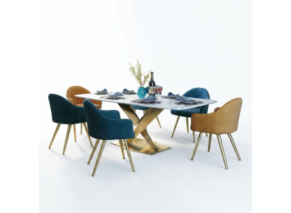 Meubles de style italien Groupe de salle à manger Siège Rembourrage Table Suite 7 pièces.
